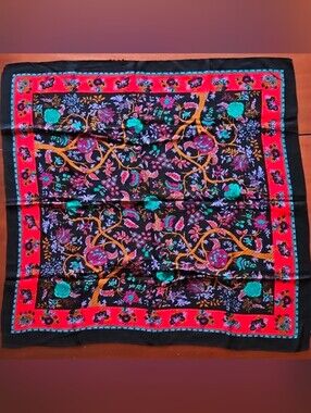 Symphony Scarf with Black & Red Border and Multicolor Vibrant Floral Tree Vines